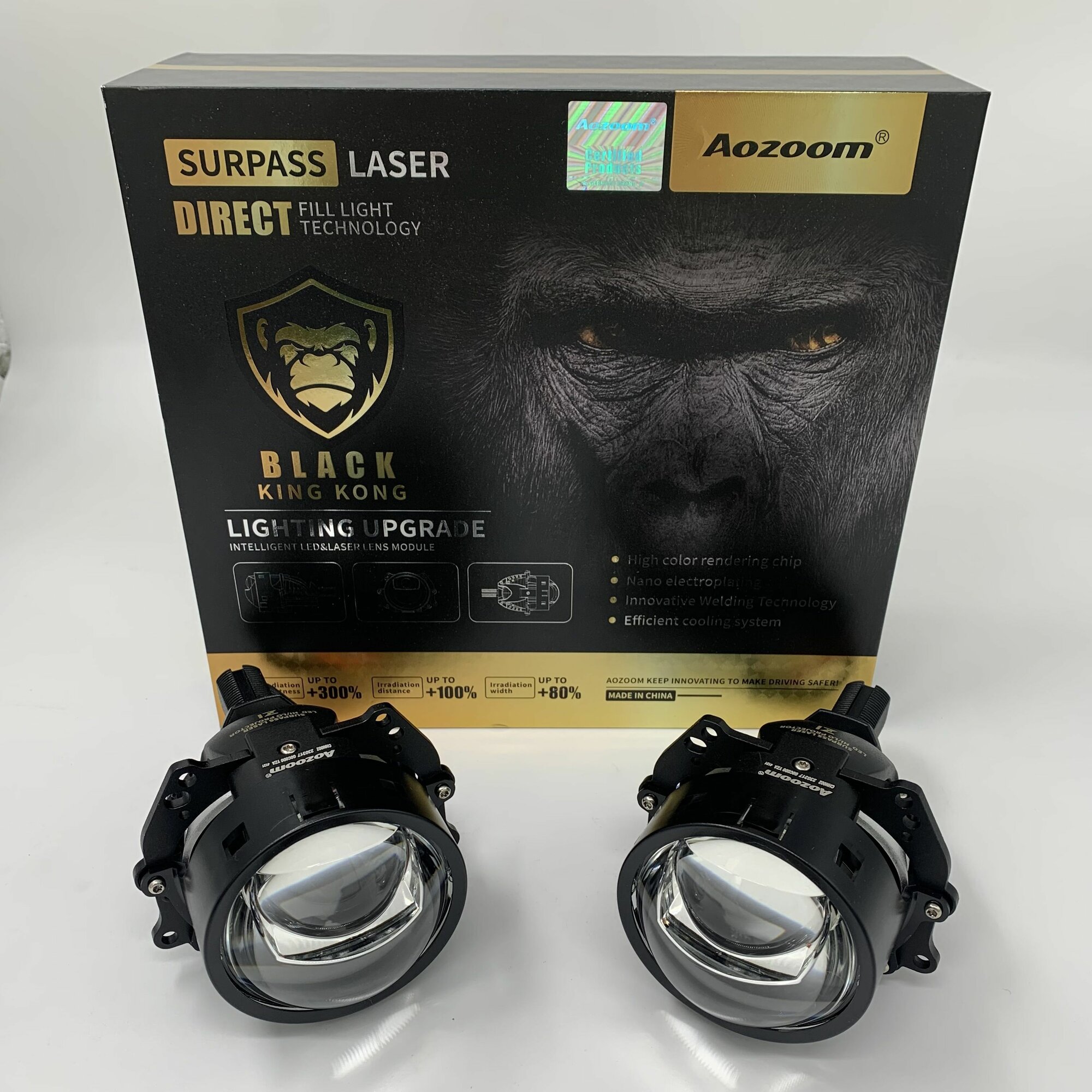 Светодиодные модули дальнего/ближнего света Aozoom Black King Kong 12V BI LED 3" (2 линзы, комплект)