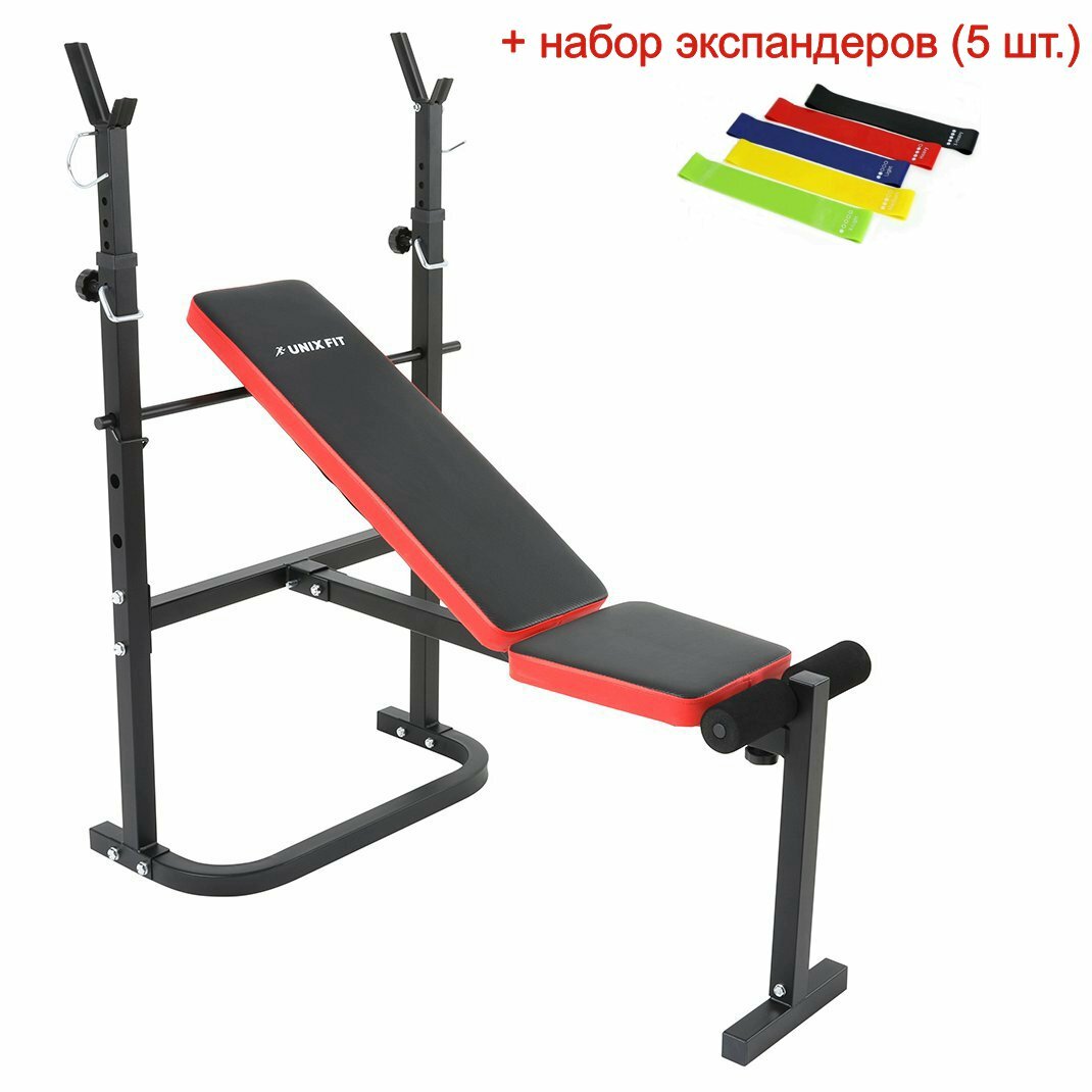 фото Скамья силовая складная со стойками UNIX Fit BENCH 120 + набор эспандеров