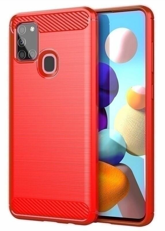 Накладка силиконовая для Samsung Galaxy A21s A217 карбон сталь красная