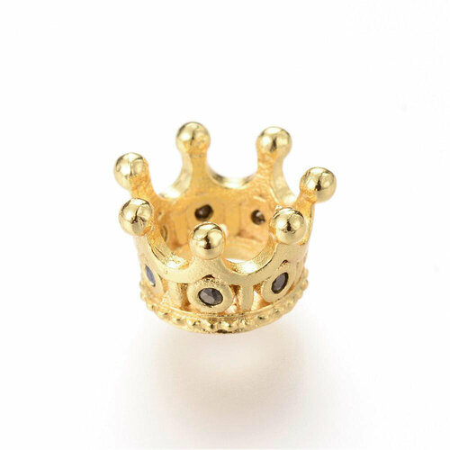 Бусина металлическая, 11*7мм, Milano, Корона, с черными фианитами, под золото