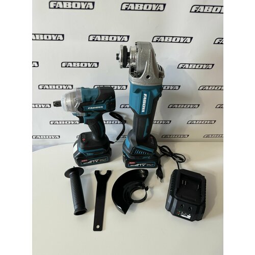 Набор аккумуляторного инструмента 2 в 1 FABOYA , ушм болгарка , гайковерт ударный , два аккумулятора , 4 ач .