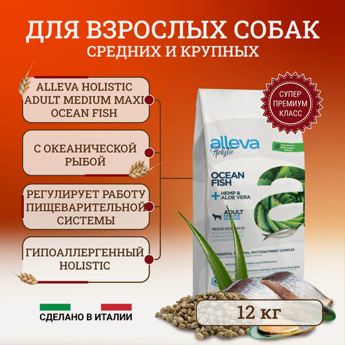 Изображение товара Alleva Holistic Adult Ocean Fish MediumMaxi сухой корм для взрослых собак с океанической рыбой, алое вера 12 кг
