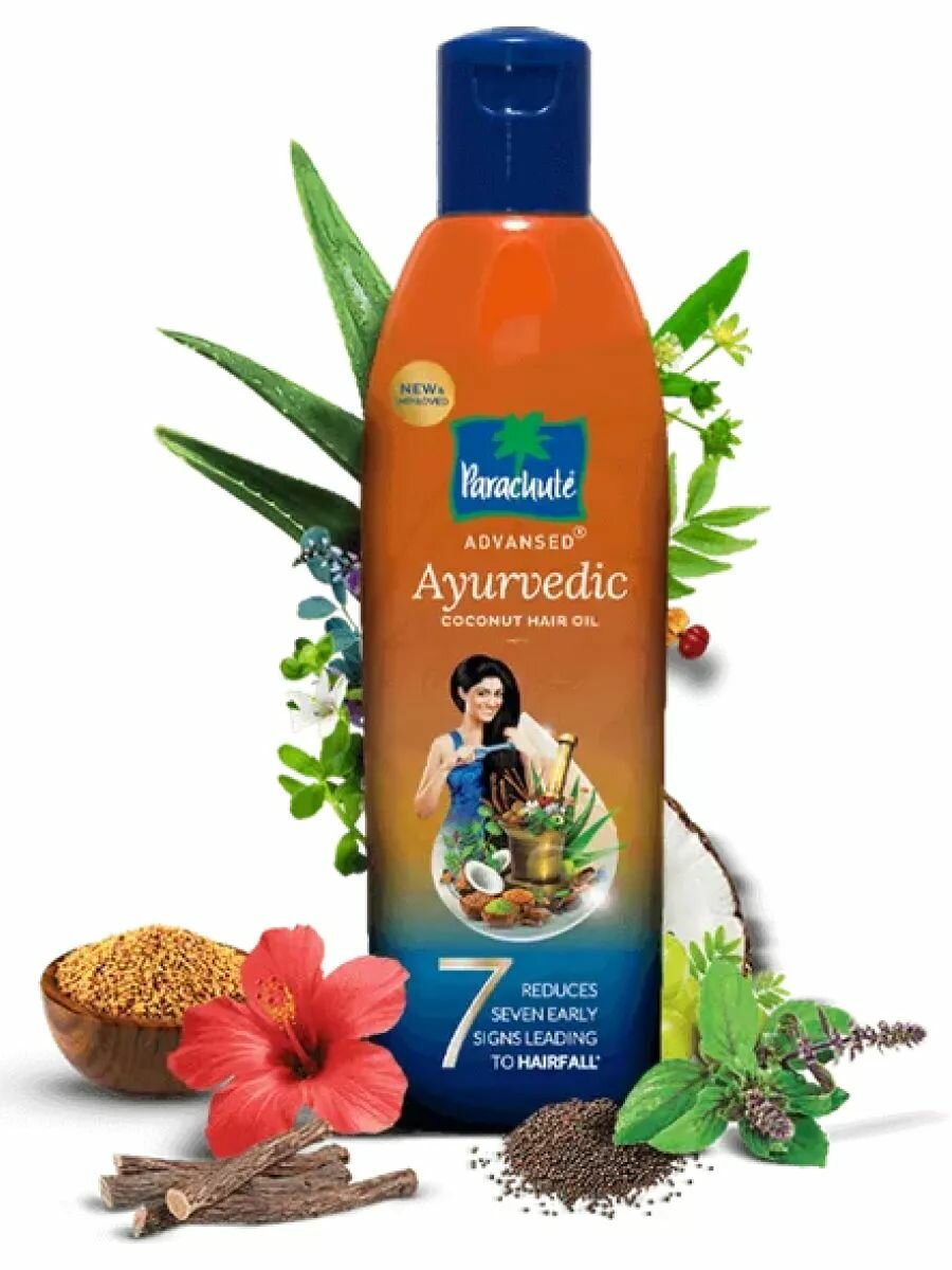 фото Масло для волос Parachute кокосовое с нимом, амла, бринграджем 25 натуральными травами Advansed Coconut Hair Oil, 180 мл