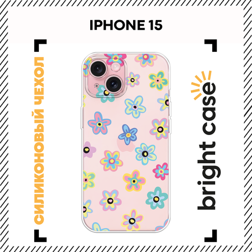 фото Чехол на apple iphone 15 / айфон 15 с принтом летние цветочки, прозрачный bright case