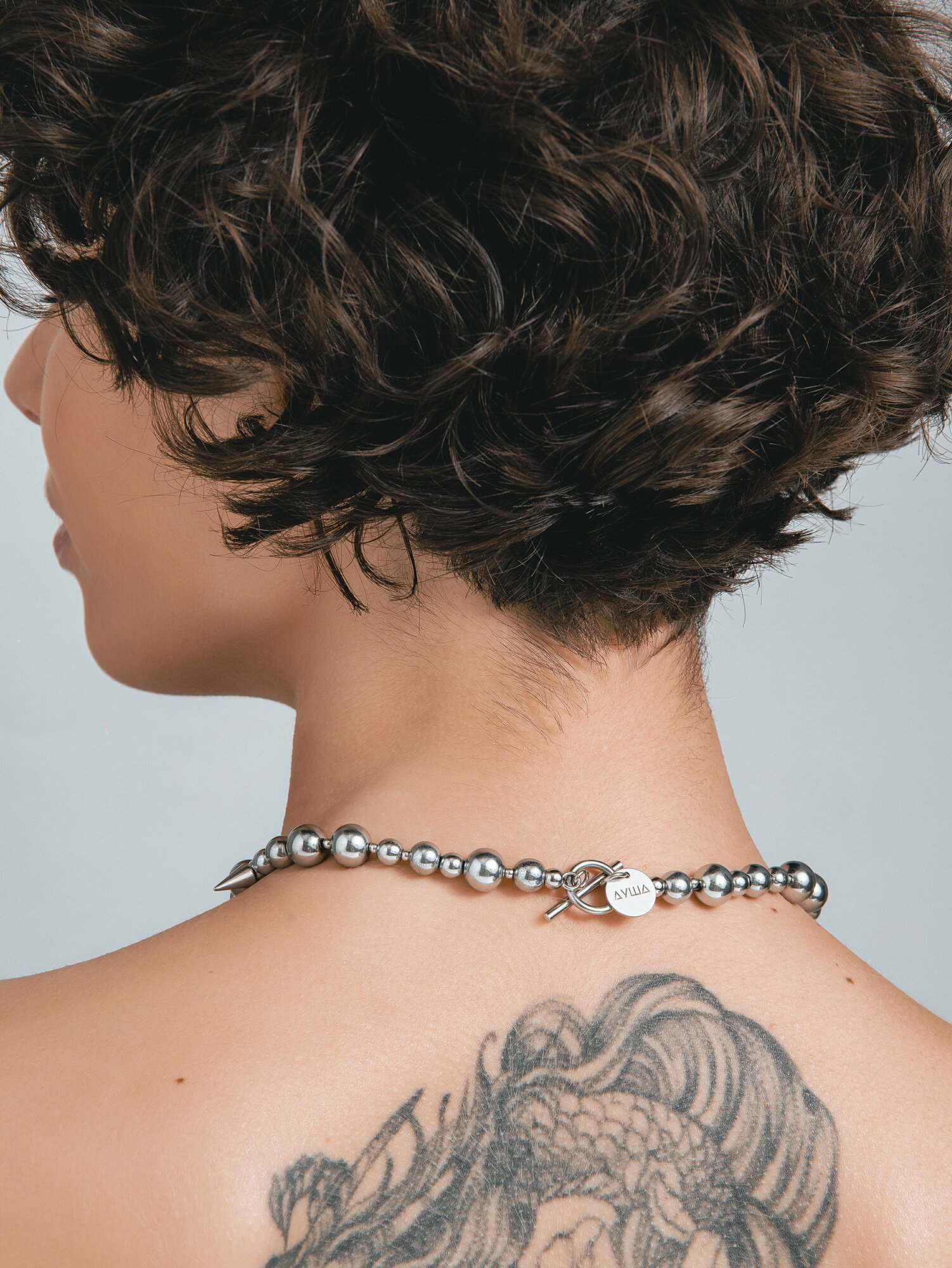 Колье ДУША_BRAND, гематит, длина 42 см, серебристый — фото 1