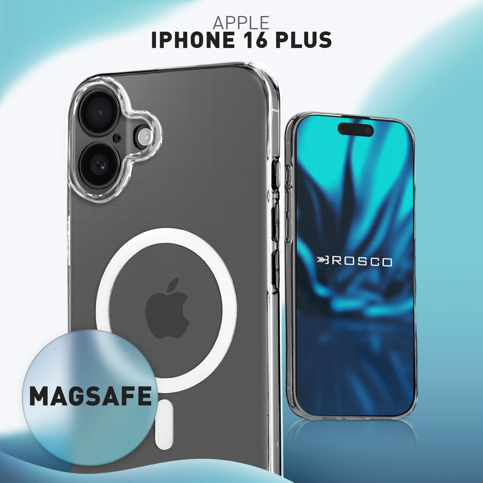 Пластиковый чехол с Magsafe на Apple iPhone 16 Plus (Айфон 16 Плюс), бренд Rosco, прозрачный