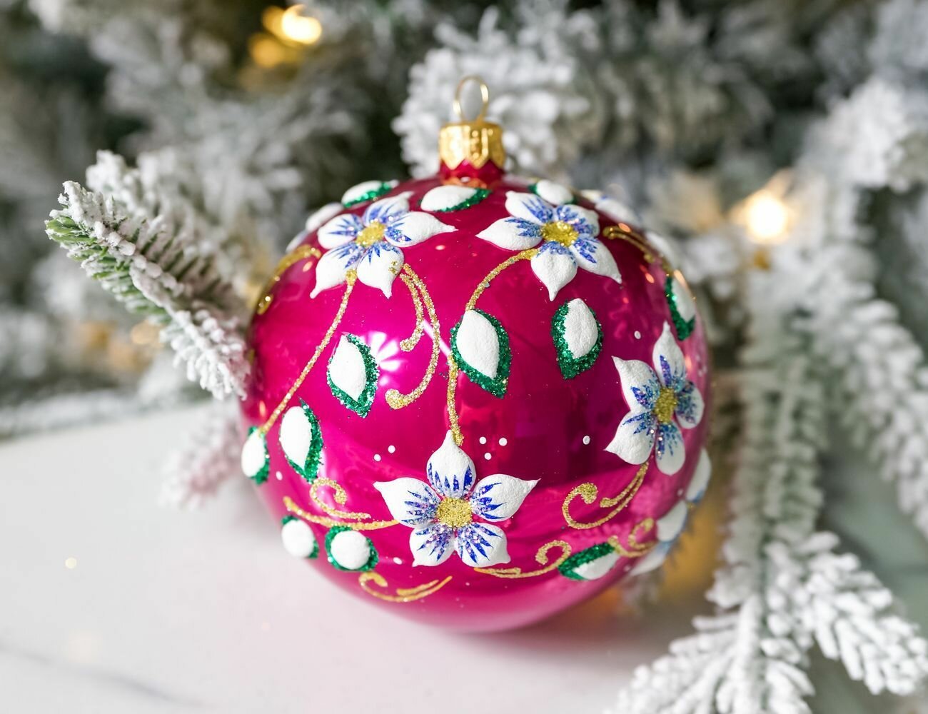 Ёлочный шар цветочный, лиловый, глянцевый, 95 мм, Елочка С618-лил-гл