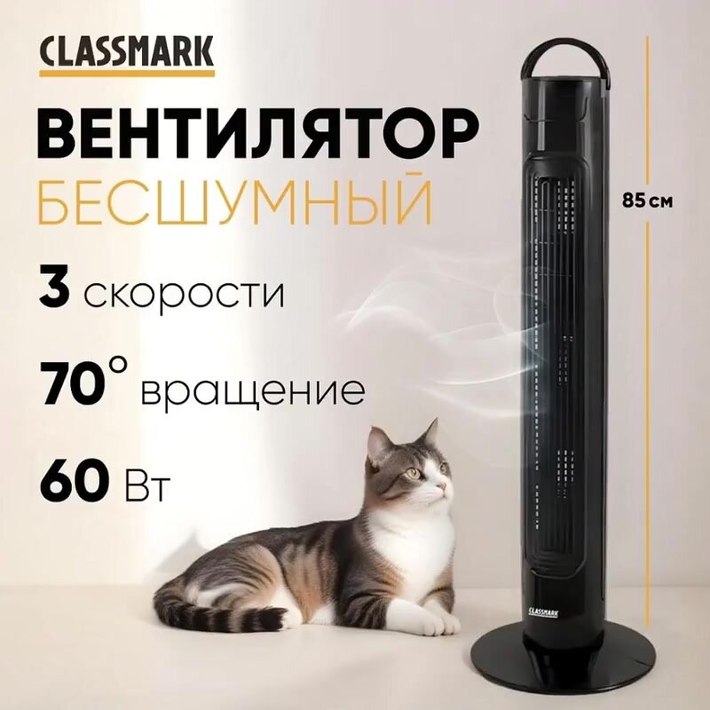 Вентилятор Classmark, напольный, с охлаждением, 60 Вт, 15кв. м, 3 скоростных режима, черный — фото 1