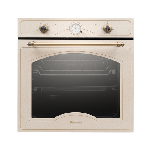 Многофункциональный электрический встраиваемый духовой шкаф DeLonghi CM 9L OW RUS ретро-стиль 594 см 74 л класс энергоэффективности А 9 режимов ускоренный разогрев максимальная температура 250С поддержка паром автоматическая подсветка 89990₽