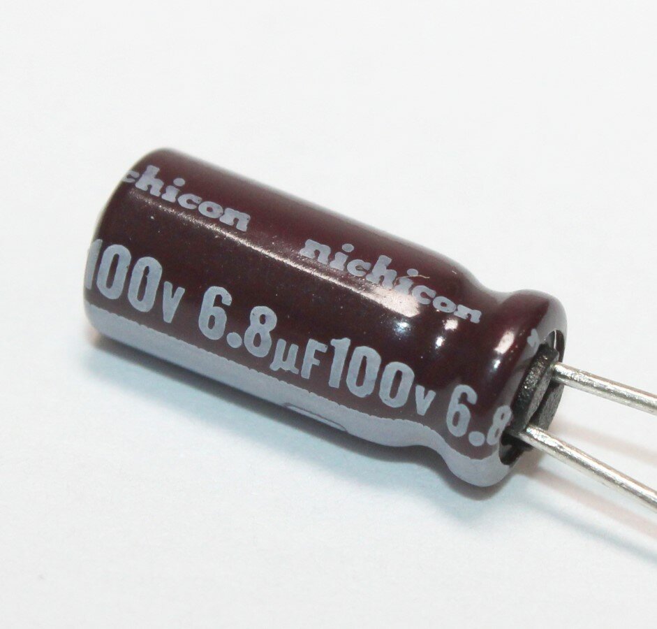 ECAP 6,8 мкФ / 100 В 5x11 PW, Конденсатор электролитический, NICHICON, (аналог К50-35)