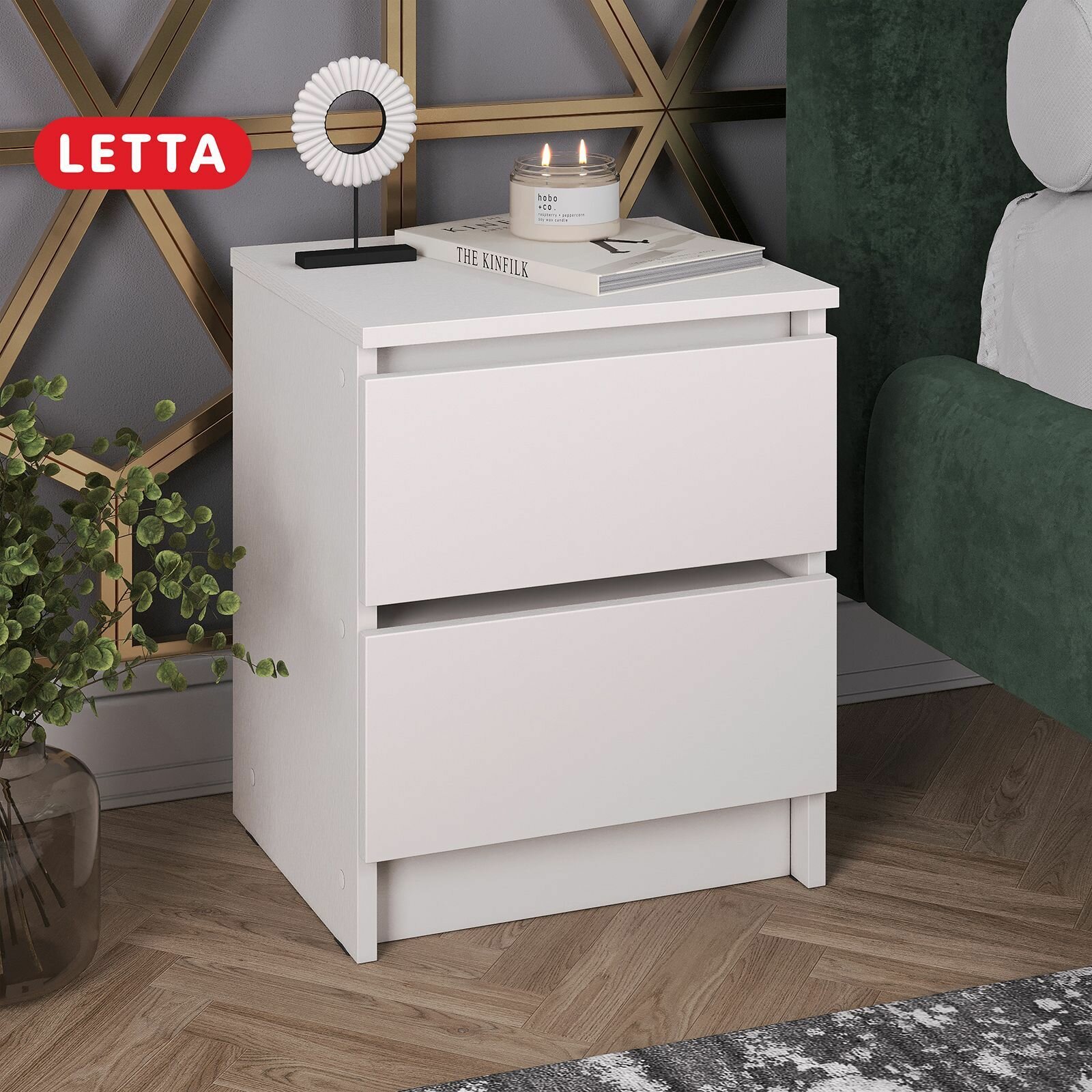 Прикроватная тумбочка Letta City 40х35х48 2 выдвижных ящика белая