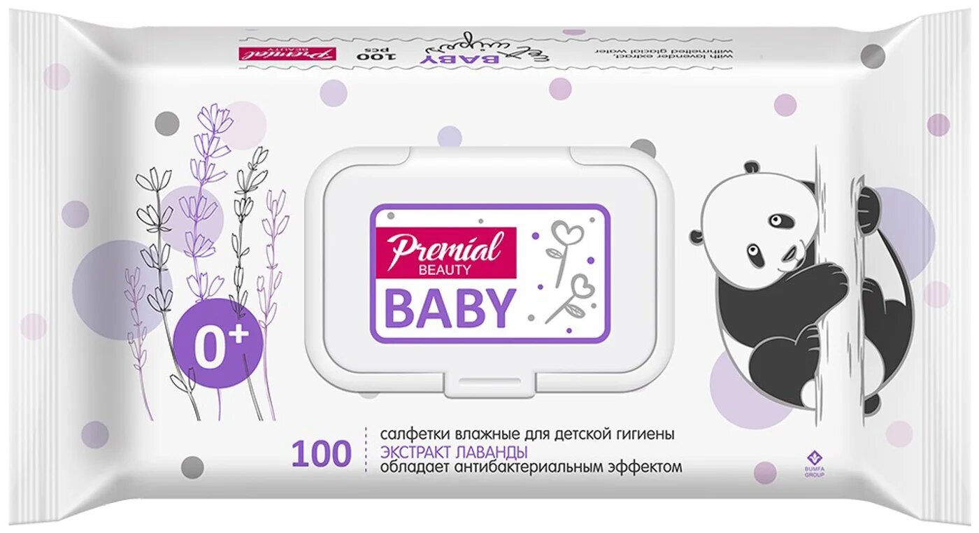 Салфетки влажные Premial для детской гигиены с экстрактом лаванды 100шт БУМФА ГРУПП - фото №2