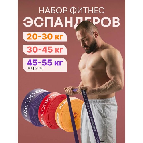 Фитнес эспандеры MAXISCOO FIT, 3 шт (20-30 кг, 30-45 кг, 45-55 кг)