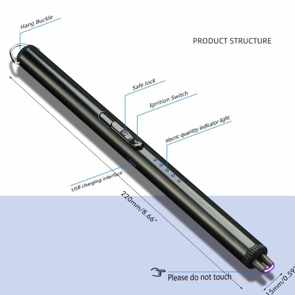 Электрическая зажигалка для свечей, водонепроницаемая USB-перезаряжаемая зажигалка с кнопкой безопасности, светодиодный дисплей батареи для дома, кухни, гриля, кемпинга — фото 1