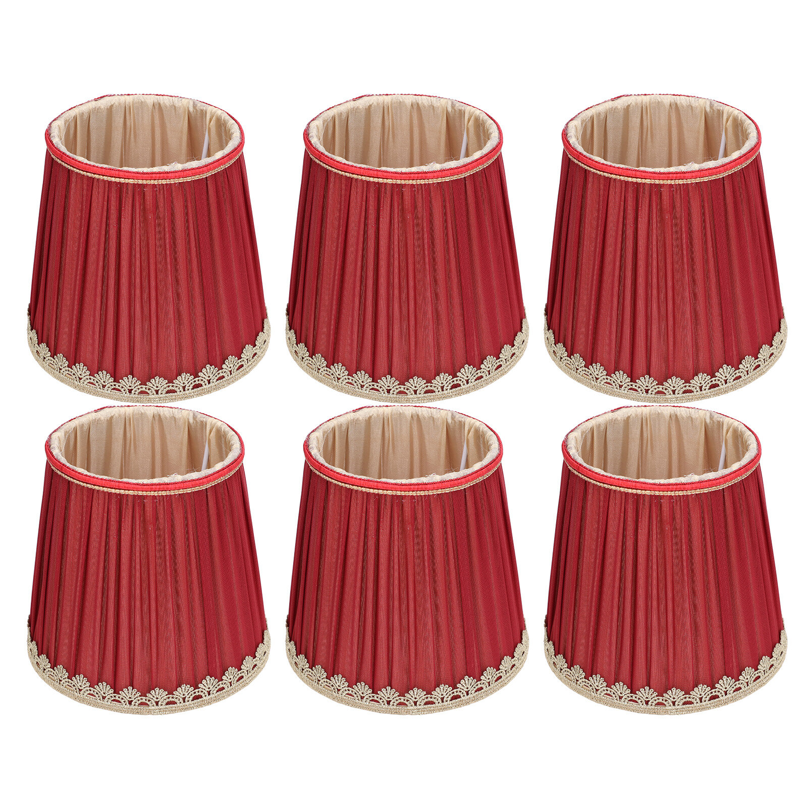 Абажур для лампы малого размера вино-красного цвета с золотым краем 1. Благоприятная передача света 2. Безопасность и надежность 3. Подходит для различных помещений Материал: Железо + Ткань Размеры: Верхний диаметр: