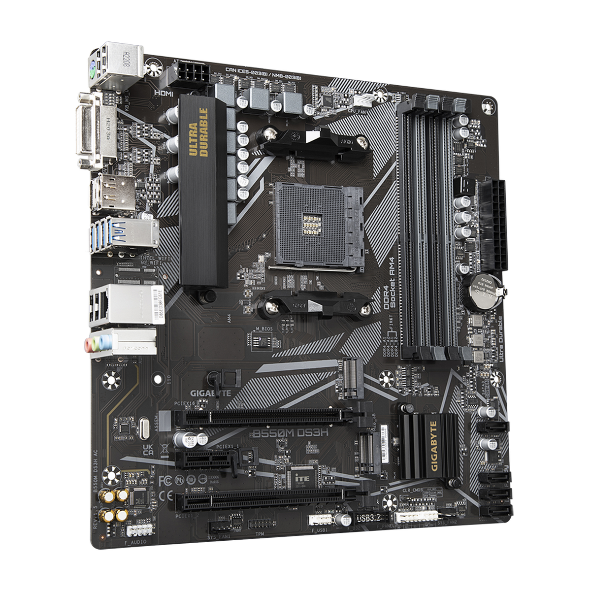 Материнская плата GIGABYTE B550M DS3H, microATX, для AMD Ryzen, 2 слота M.2 — фото 1
