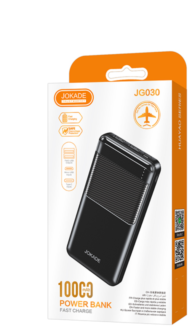 Портативный аккумулятор JOKADE JG030, Power bank 10000 mAh, универсальный, черный