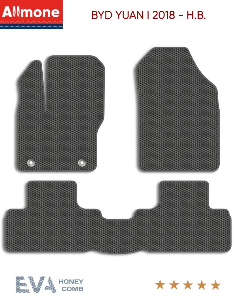 ЭВА коврики для BYD YUAN 1 (SUV) 2016 - 2019 задний цельный, серые, eva, влагоустойчивые, 3шт / Бид