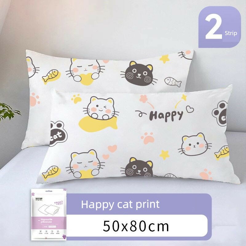 Одноразовые наволочки с котиком, 50x80 см, 2 шт. комплект, для отелей и путешествий