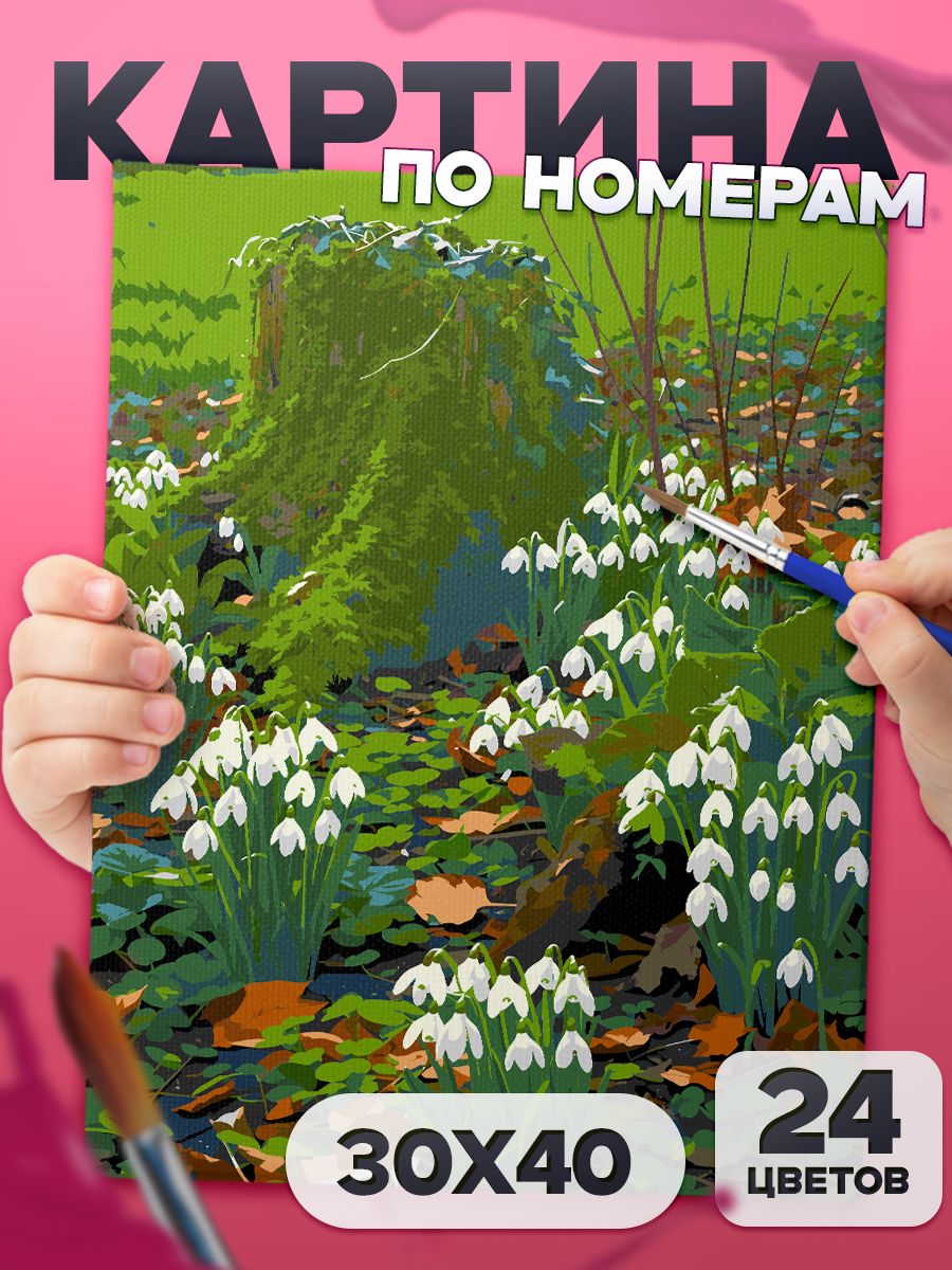 Подснежники - Картина по номерам для детей, раскраска детская - 40х30см