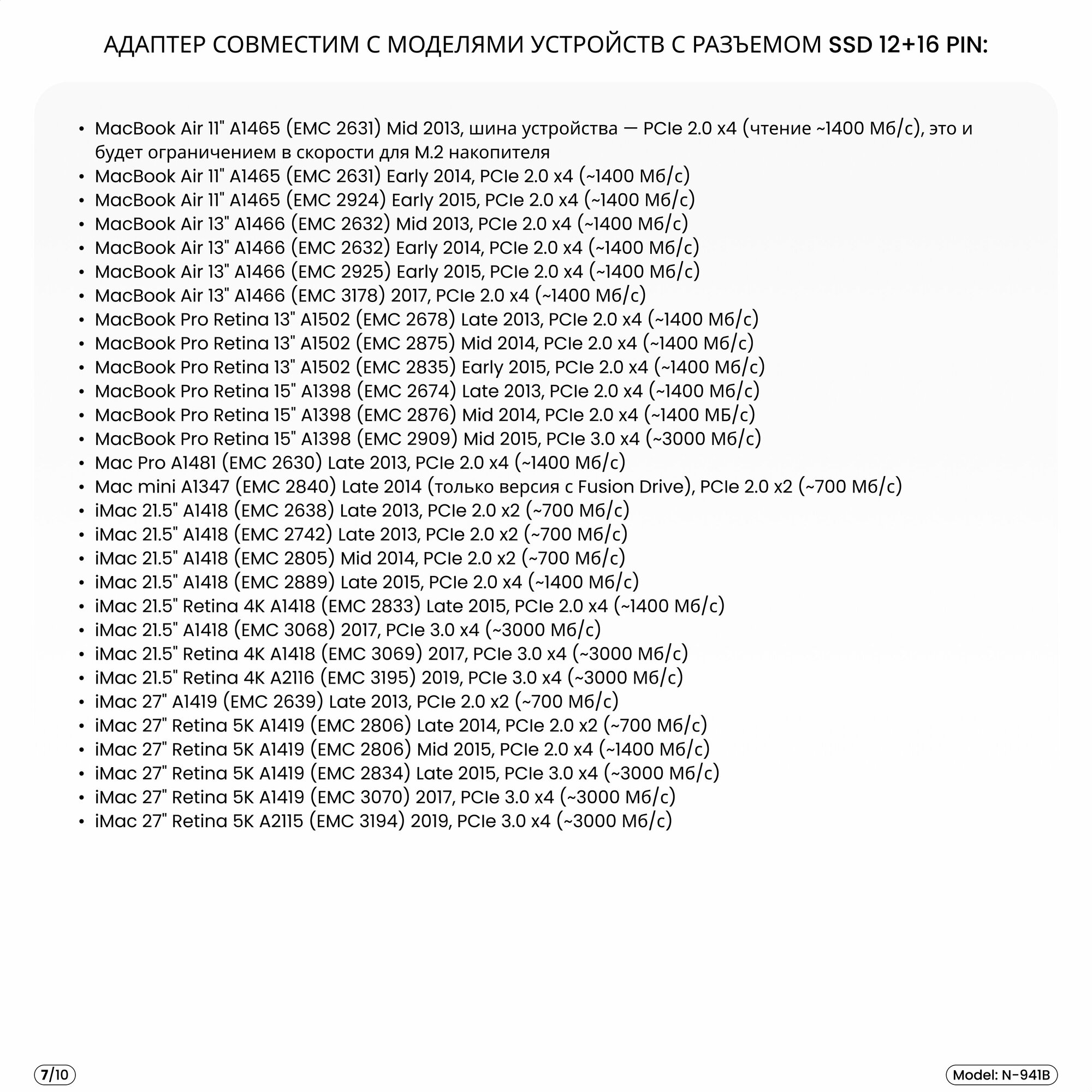 Адаптер-переходник для SSD M2 PCI-E NVMe (M B+M key) в разъем 12+16 Pin на MacBook Air 11/13" Pro Retina 13/15" iMac 215/27" Mac Pro 2013-2019