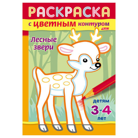 Книжка-раскраска А5, 8 л, HATBER, с цветным контуром, "Лесные звери", 8Рц5 14424, R197967