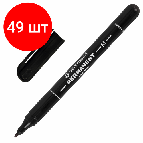 Комплект 49 шт, Маркер перманентный CENTROPEN 2846, черный, тонкий наконечник, 1 мм, 6 2846 9412