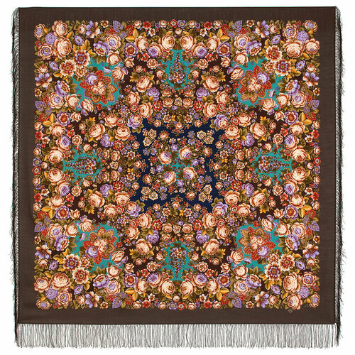 фото Платок павловопосадская платочная мануфактура,146х146 см, коричневый, синий