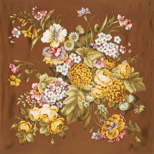 фото Платок павловопосадская платочная мануфактура,89х89 см, коричневый, желтый