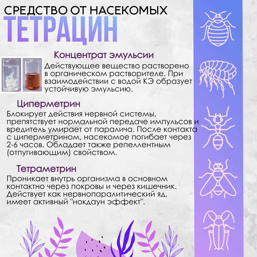 Тетрацин средство от клопов, тараканов, блох, муравьев, личинок/имаго мух и комаров 1 л — фото 1