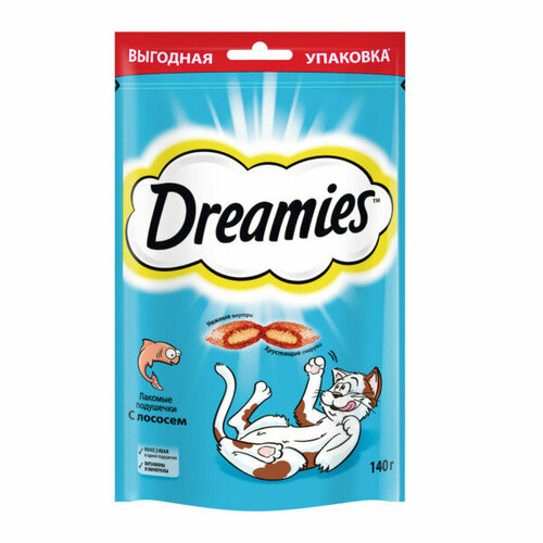 Dreamies Лакомства для кошек подушечки с Лососем 140 гр x 2 шт.