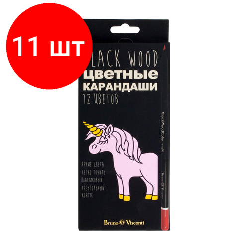 Комплект 11 наб, Карандаши цветные пластиковые BlackWoodColor , 12цв, 30-0097