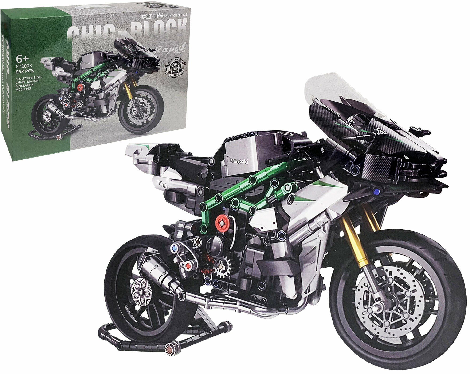 Конструктор Technic мотоцикл Kawasaki 858 деталей / техник Кавасаки / модель мото / совместим со всеми конструкторами