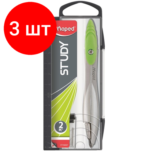 Комплект 3 наб, Готовальня Maped STUDY метал. циркуль 120мм, грифели, плас. пенал, ассорт,119450