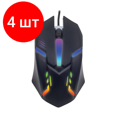 Комплект 4 штук, Мышь компьютерная RITMIX ROM-308 1000 dpi, подсветка, 3кн. (80001671) черный