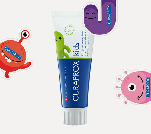 Изображение товара Зубная паста Curaprox Kids 1450 Mint, для детей, антибактериальная, без фтора, 60мл