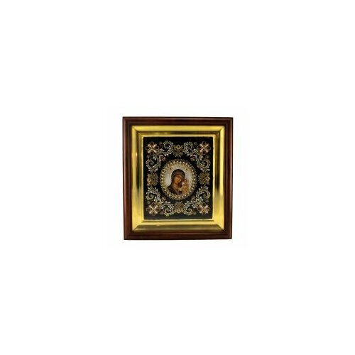 Икона БМ Казанская 26х29 в киоте, печать на перламутре, камни #122884 икона на перламутре настольная металопласт 141398