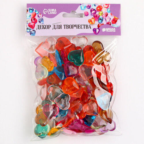 Сердечки пластиковые декоративные, набор 100 шт, размер 1 шт. — 2 × 2 см, цвет микс (комплект из 5 шт)