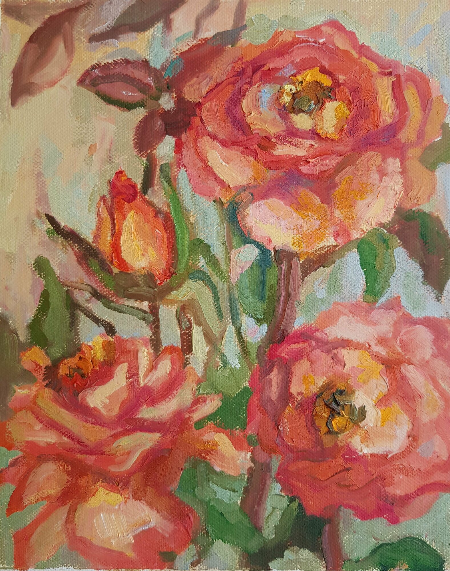 Картина маслом "Розы", 20*25 см Светлана Горцева
