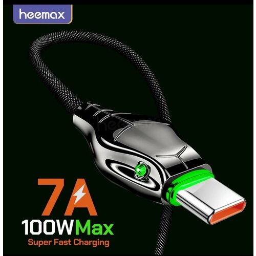 Кабель зарядный HEEMAX USB - Type-C, 7 A, 66 Вт, макс 100 Вт, 3 метра, индикатор, супер быстрая зарядка для Huawei, Xiaomi, Samsung (Черная Мамба)