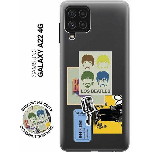 Силиконовый чехол на Samsung Galaxy A22, M32, M22, Самсунг А22, М32, М22 с 3D принтом Beatles Stickers прозрачный матовый чехол cute stickers для samsung galaxy a22 m32 m22 самсунг а22 м32 м22 с 3d эффектом черный