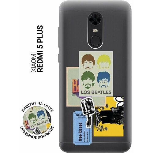 Силиконовый чехол на Xiaomi Redmi 5 Plus, Сяоми Редми 5 Плюс с 3D принтом Beatles Stickers прозрачный матовый чехол bts stickers для xiaomi redmi 5 plus сяоми редми 5 плюс с 3d эффектом черный