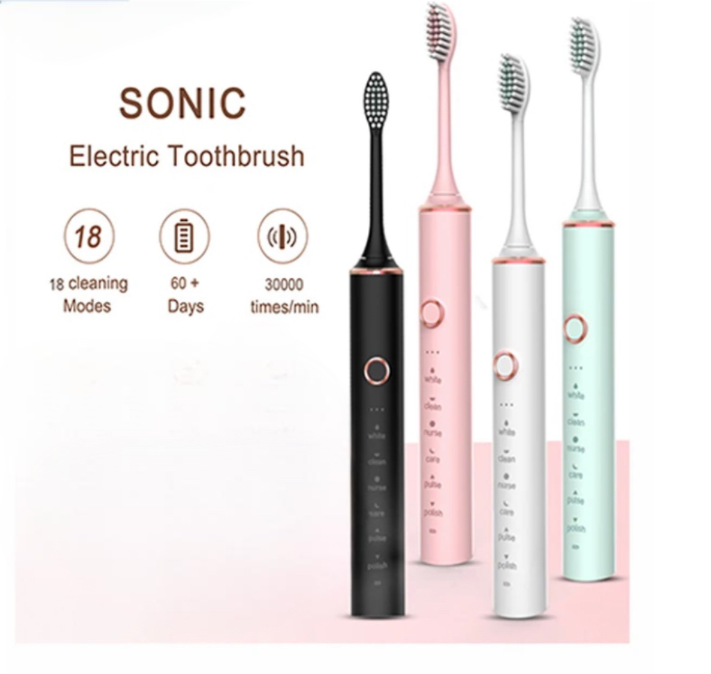 Электрическая зубная щетка SOFA_DI для чистки зубов и полости рта, цвет розовый, 6 режимов, с 4-мя сменными насадками