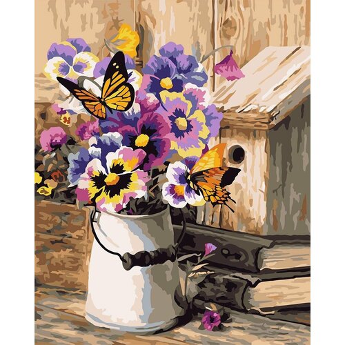 картина маслом цветы букет в белой вазе Картина по номерам на холсте на подрамнике 40х50 см Дачный букет