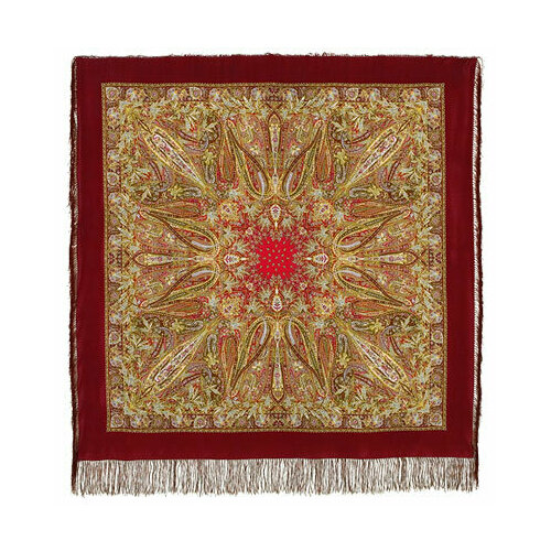 фото Платок павловопосадская платочная мануфактура,130х130 см, бордовый, горчичный