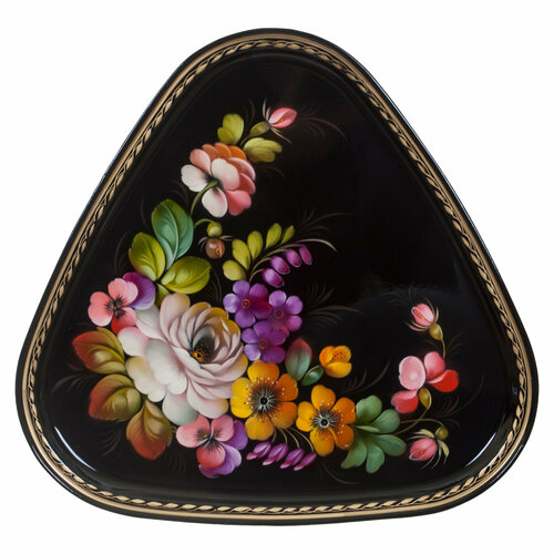 Жостовская фабрика декоративной росписи Жостовский поднос декоративный, размер 29х29 см (A8), металлический