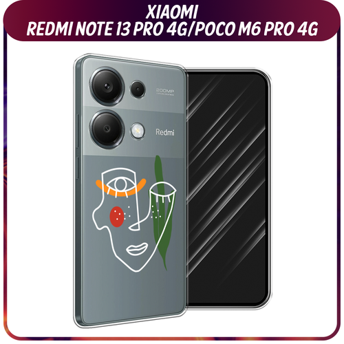 Силиконовый чехол на Xiaomi Redmi Note 13 Pro 4G/Poco M6 Pro 4G / Сяоми Редми Нот 13 Про 4G/Поко М6 Про 4G Минималистичный принт белый, прозрачный чехол кожаный для xiaomi redmi note 13 pro 4g poco m6 pro 4g чехол на редми ноте 13 про поко м6 про с защитой камеры змея черный