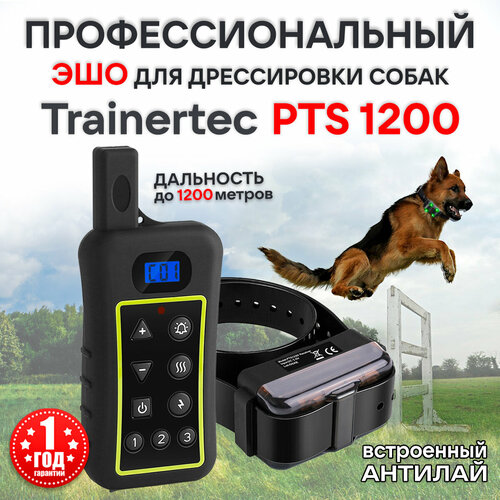 Электронный ошейник Trainertec PTS1200, длина ошейника 65 см, обхват шеи 65 см, черный