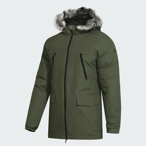 Парка adidas, размер L, хаки 2021new jacket men imitated lamb fur short jacket men winter thick fur collar plus fleece tooling bomber jacket cotton jacket