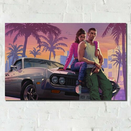 Картина интерьерная на дереве игра GTA 6 (ГТА, Майами, PS, PC, XBOX, SWITCH) - 14387 Г